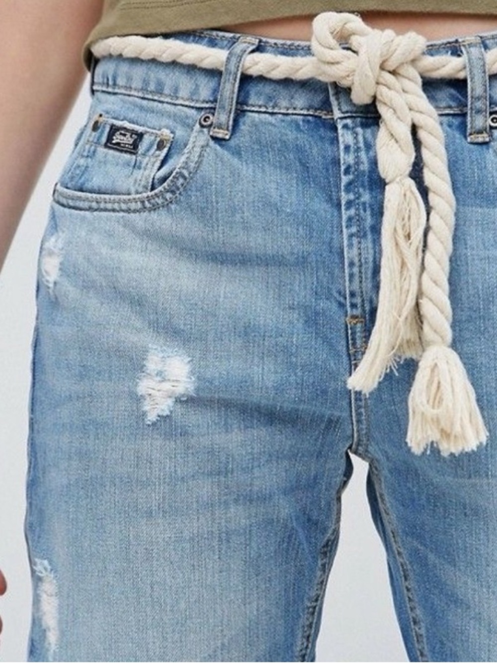 SO Distressed Straight-Leg Blue Jeans